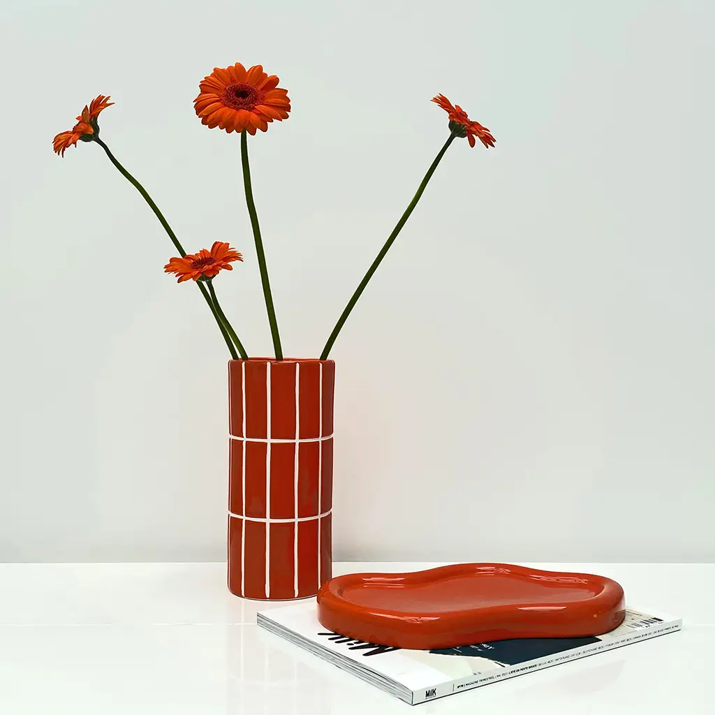 Vase Carrelage - Orange D10,5 H23cm – Image 3