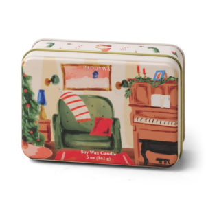 Bougie de Noël en boîte métallique – 141 g – Piano : Grenade & Épicéa