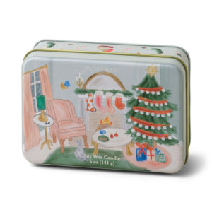 Bougie de Noël en boîte métallique – 141 g – Salon : Kaki & Châtaigne