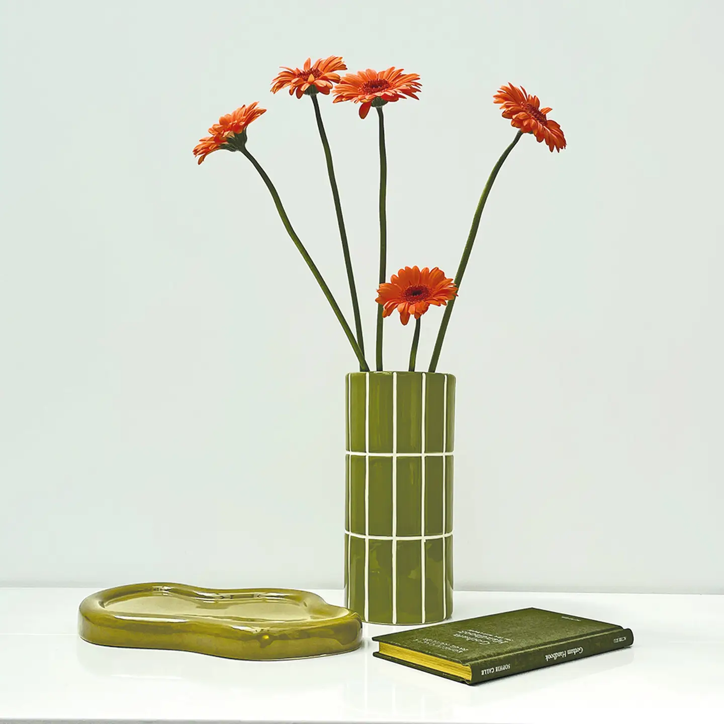 Vase Carrelage- kaki D10,5 H23cm – Image 2